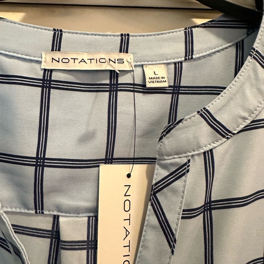 Notations Light Blue Checkered Button Down Shirt - Picture 5 of 6